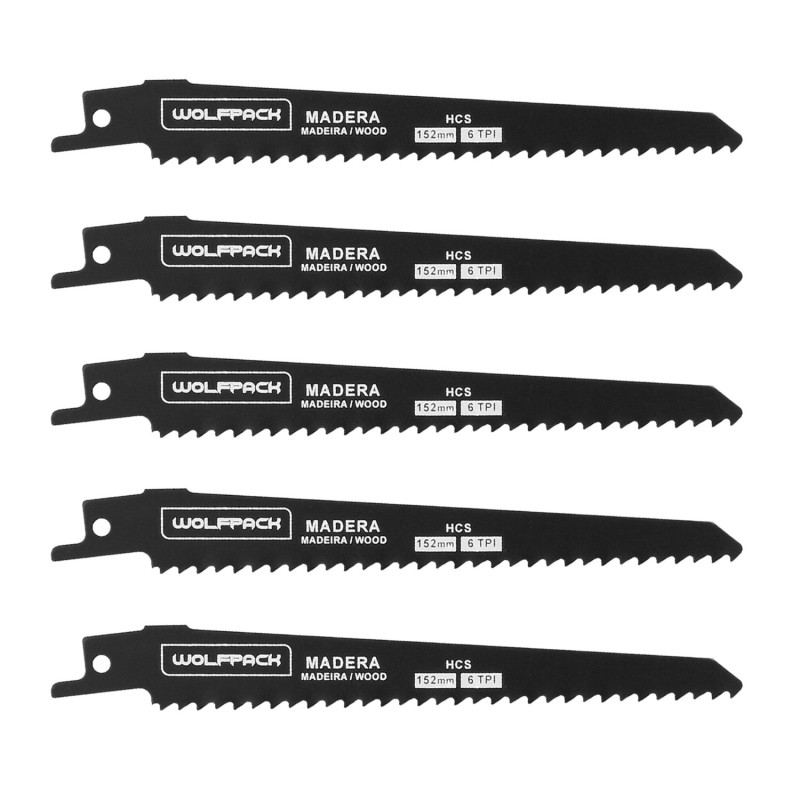 Hoja Para Sierra Sable Madera 152 mm, 6 TPI, 5 piezas, Especial para madera,