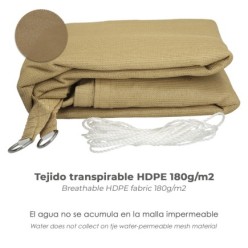 Toldo Vela Sombra Jardin Triangular 3,6x3,6x3,6 metros Beige