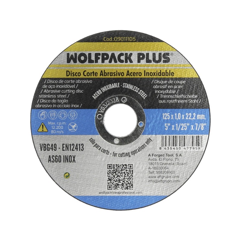 Disco Corte Abrasivo Acero Inoxidable Ø 125 x 22,2 Mm, Espesor 1,0 Mm,