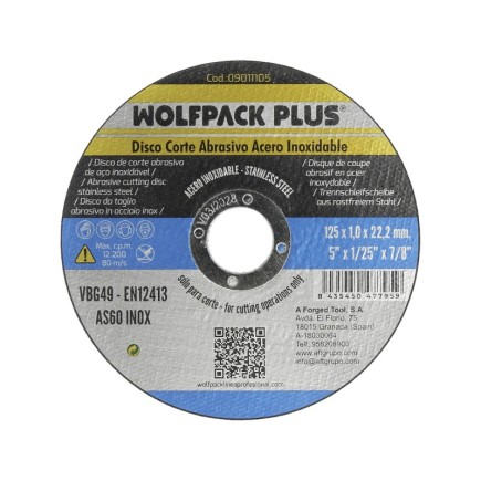 Disco Corte Abrasivo Acero Inoxidable Ø 125 x 22,2 Mm, Espesor 1,0 Mm,