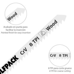 Hojas Larga Sierra Calar Para Madera Corte Medio 5 Piezas, Hoja Cromo Vanadio 58, Vastago T Universal