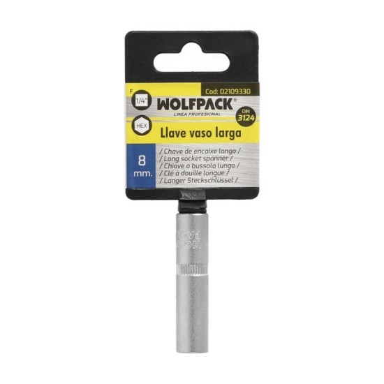 Llave Vaso 1/4" Hexagonal Larga 8 mm, Perfil de 6 caras, Acero Cromo Vanadio, Aristas Redondas al por Mayor | Almacén de Ferrete