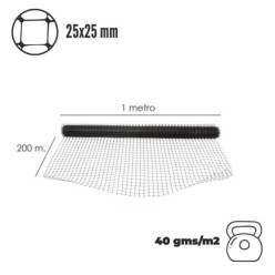 Malla Protectora Avicola BOP 25 x 25 mm, 40gms/m2, 1 m,  x 200 m,