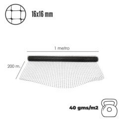 Malla Protectora Avicola BOP 16 x 16 mm, 50 gramos/m2, 1 m, x 200 m,