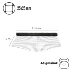 Malla Protectora Avicola BOP 25 x 25 mm, 40gms/m2, 1 m, x 10 m,