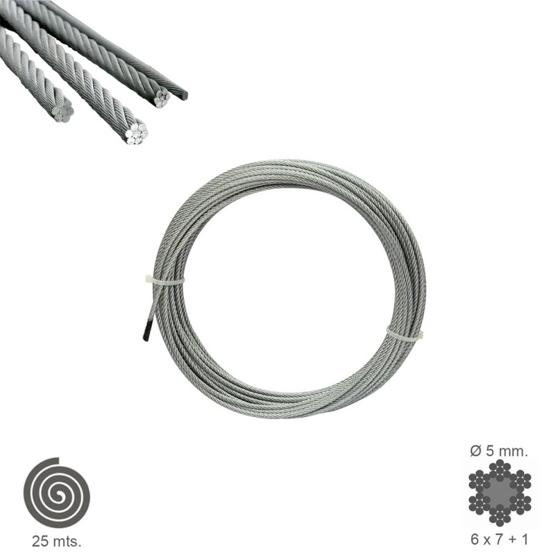 Cable Galvanizado   5 mm, (Rollo 25 Metros) No Elevacion