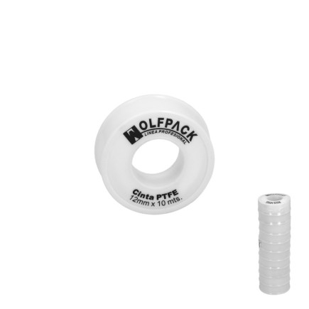 Cinta PTFE Wolfpack  12 mm, x 10 m, (Paquete 10 Rollos)
