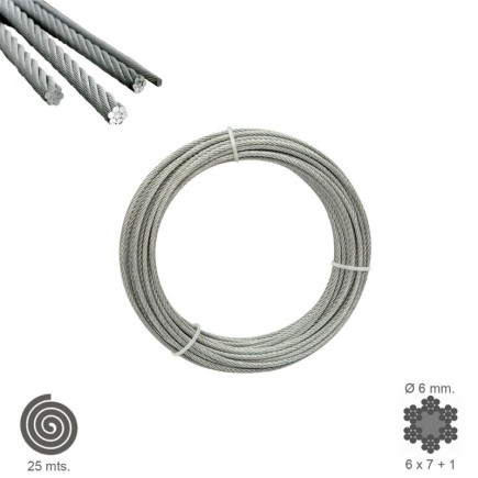 Cable Galvanizado   6 mm, (Rollo 25 Metros) No Elevacion