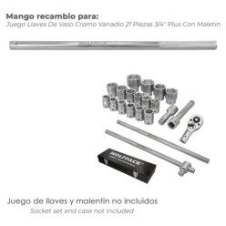 Mango Recambio Para Juego Llaves De Vaso Cromo Vanadio 21 Piezas 3/4" Plus  Con Maletin 02350060