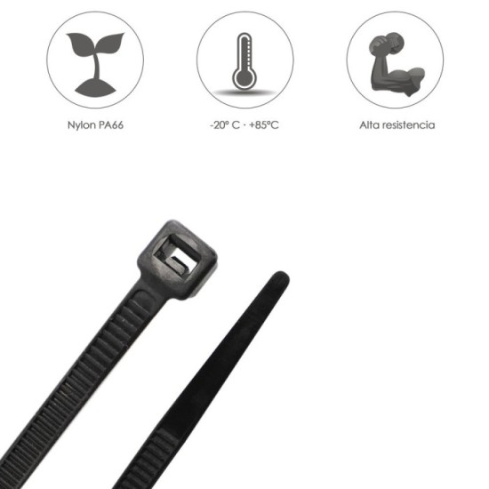 Brida Nylon 100%, Color Negro 2,5 x 135 mm, Bolsa 100 unidades, Abrazadera Plastico, Organizador Cables, Alta Resistencia al por