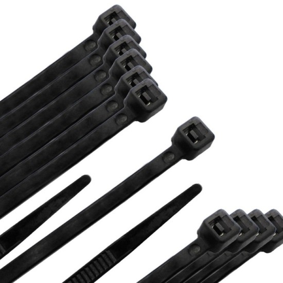 Brida Nylon 100%, Color Negro 3,5 x 200 mm, Bolsa 100 unidades, Abrazadera Plastico, Organizador Cables, Alta Resistencia al por