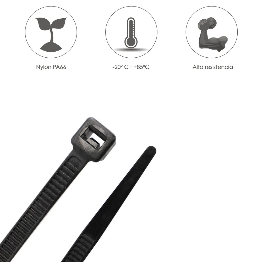 Brida Nylon 100%, Color Negro 3,6 x 370 mm, Bolsa 100 unidades, Abrazadera Plastico, Organizador Cables, Alta Resistencia al por