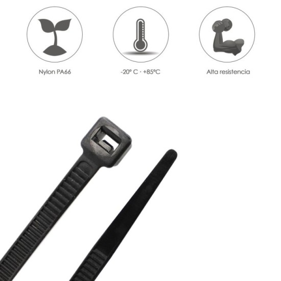 Brida Nylon 100%, Color Negro 4,5 x 280 mm, Bolsa 100 unidades, Abrazadera Plastico, Organizador Cables, Alta Resistencia al por