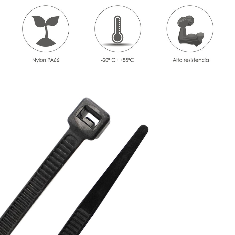 Brida Nylon 100%, Color Negro 4,5 x 280 mm, Bolsa 100 unidades, Abrazadera Plastico, Organizador Cables, Alta Resistencia al por