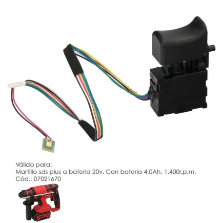 Interruptor Martillo SDS PLUS A Bateria 20 Volt, Con Bateria 4,0 Ah, , Codigo 07021670