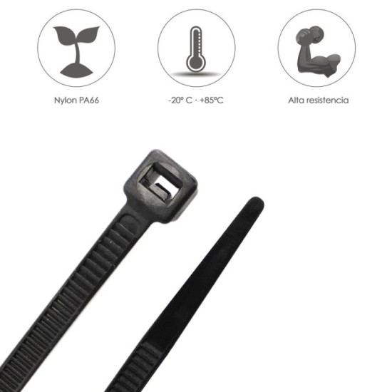 Brida Nylon 100%, Color Negro 7,8 x 540 mm, Bolsa 100 unidades, Abrazadera Plastico, Organizador Cables, Alta Resistencia al por