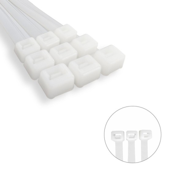Brida Nylon 100%, Color Blanco / Natural 2,5 x 200 mm, 100 Piezas, Abrazadera Plastico, Organizador Cables, Alta Resistencia al 