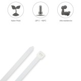 Brida Nylon 100%, Color Blanco / Natural 2,5 x 200 mm, 100 Piezas, Abrazadera Plastico, Organizador Cables, Alta Resistencia al 