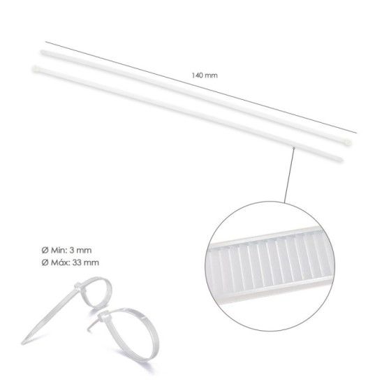 Brida Nylon 100%, Color Blanco / Natural 3,5 x 140 mm, 100 Piezas, Abrazadera Plastico, Organizador Cables, Alta Resistencia al 