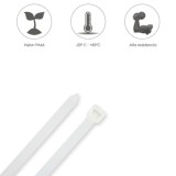 Brida Nylon 100%, Color Blanco / Natural 3,5 x 140 mm, 100 Piezas, Abrazadera Plastico, Organizador Cables, Alta Resistencia al 