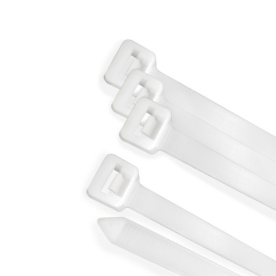 Brida Nylon 100%, Color Blanco / Natural 4,5 x 200 mm, 100 Piezas, Abrazadera Plastico, Organizador Cables, Alta Resistencia al 