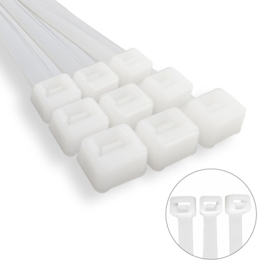 Brida Nylon 100%, Color Blanco / Natural 7,8 x 540 mm, 100 Piezas, Abrazadera Plastico, Organizador Cables, Alta Resistencia al 