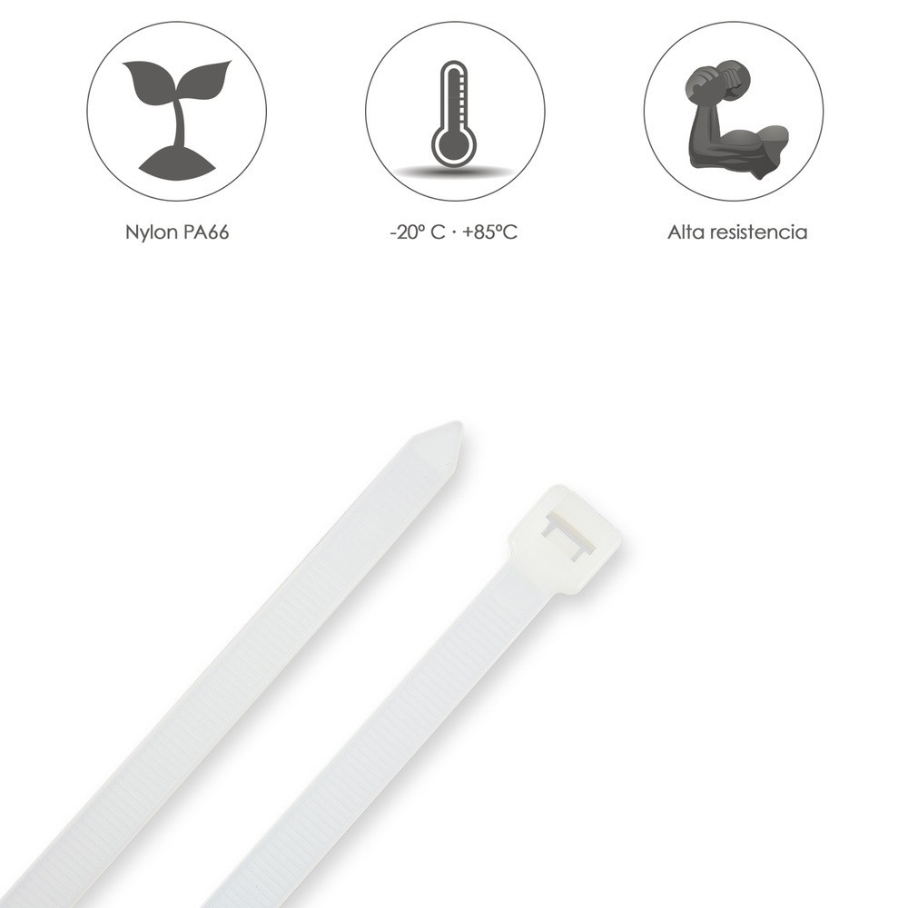 Brida Nylon 100%, Color Blanco / Natural 9,0 x 780 mm, 100 Piezas, Abrazadera Plastico, Organizador Cables, Alta Resistencia al 