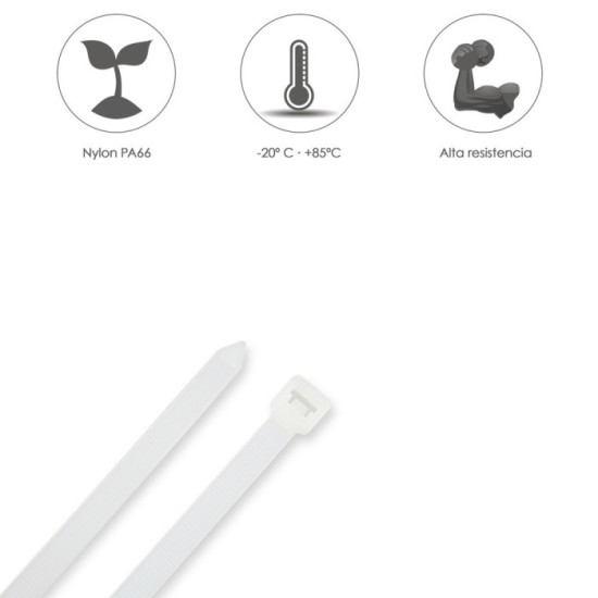 Brida Nylon 100%, Color Blanco / Natural 2,5 x135 mm, 100 Piezas, Abrazadera Plastico, Organizador Cables, Alta Resistencia al p