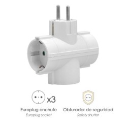 Adaptador Triple Schuko 16 A 250 V,