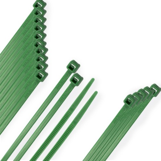Brida Nylon 100%, Color Verde 3,6 x 200 mm, Bolsa 100 Unidades, Abrazadera Plastico, Organizador Cables, Alta Resistencia al por