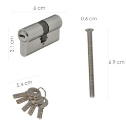 Cilindro Seguridad 30x30 mm/13,5 Leva Corta Corta Niquelado Con 5 llaves