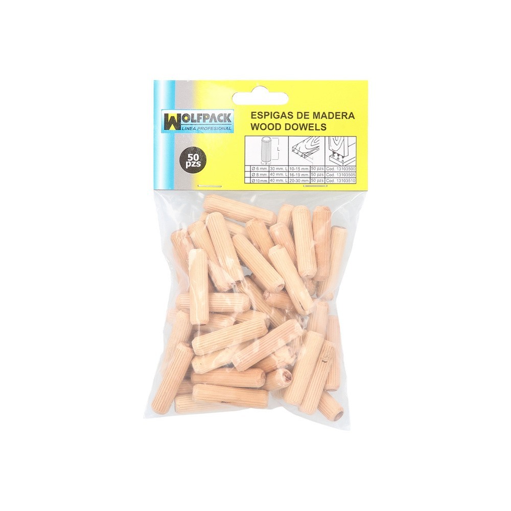 Espigas Madera 10x40 mm, (Bolsa de 50 Piezas) al por Mayor | Almacén de Ferretería