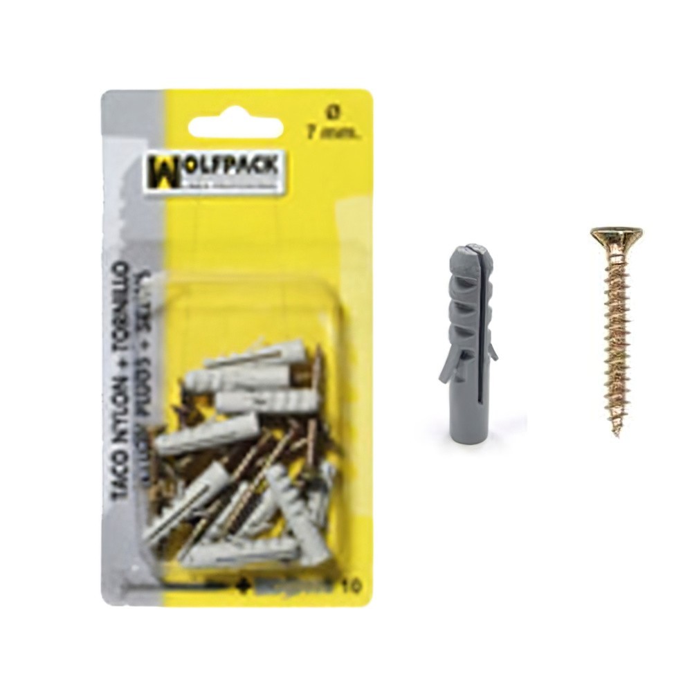 Taco Nylon+Tirafondo   7 mm, (10 Piezas) al por Mayor | Almacén de Ferretería