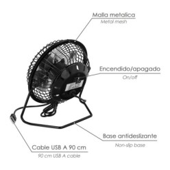 Ventilador Sobremesa 10 cm, 2,5 Watt USB,