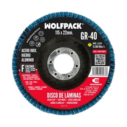 Disco Laminas Lija Circonio Inox - Plus 115x22 mm, grano 40