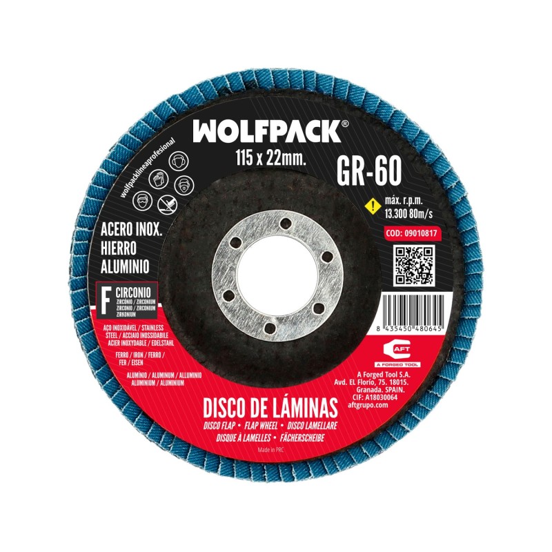 Disco Laminas Lija Circonio Inox - Plus 115x22 mm, Grano 60
