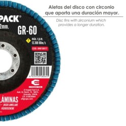 Disco Laminas Lija Circonio Inox - Plus 115x22 mm, Grano 60
