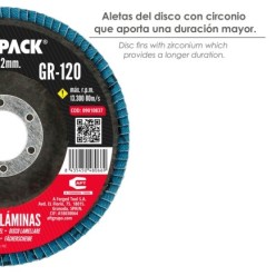 Disco Laminas Lija Circonio Inox - Plus 115x22 mm, Grano 120