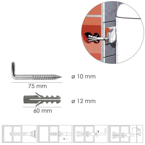 Kit Sanitario Alcayata Con Taco Expansión Ø 12 x 60 mm, Fijación Calentadores / Termos De Agua al por Mayor | Almacén de Ferrete