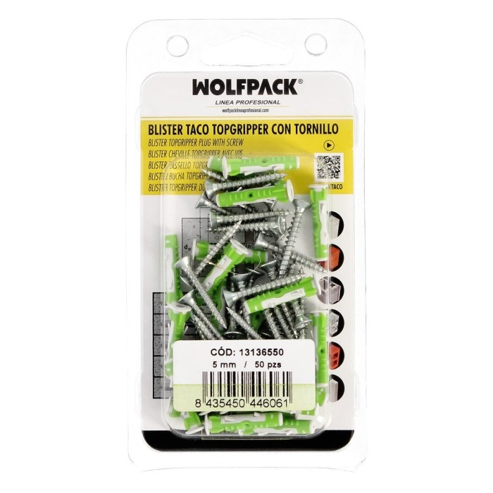 Blister Tacos Topgripper Bimaterial Con Tornillos Ø 5 mm, 50 Piezas Taco Anclaje Universal, Taco Hormigon, Taco Pladur, al por M