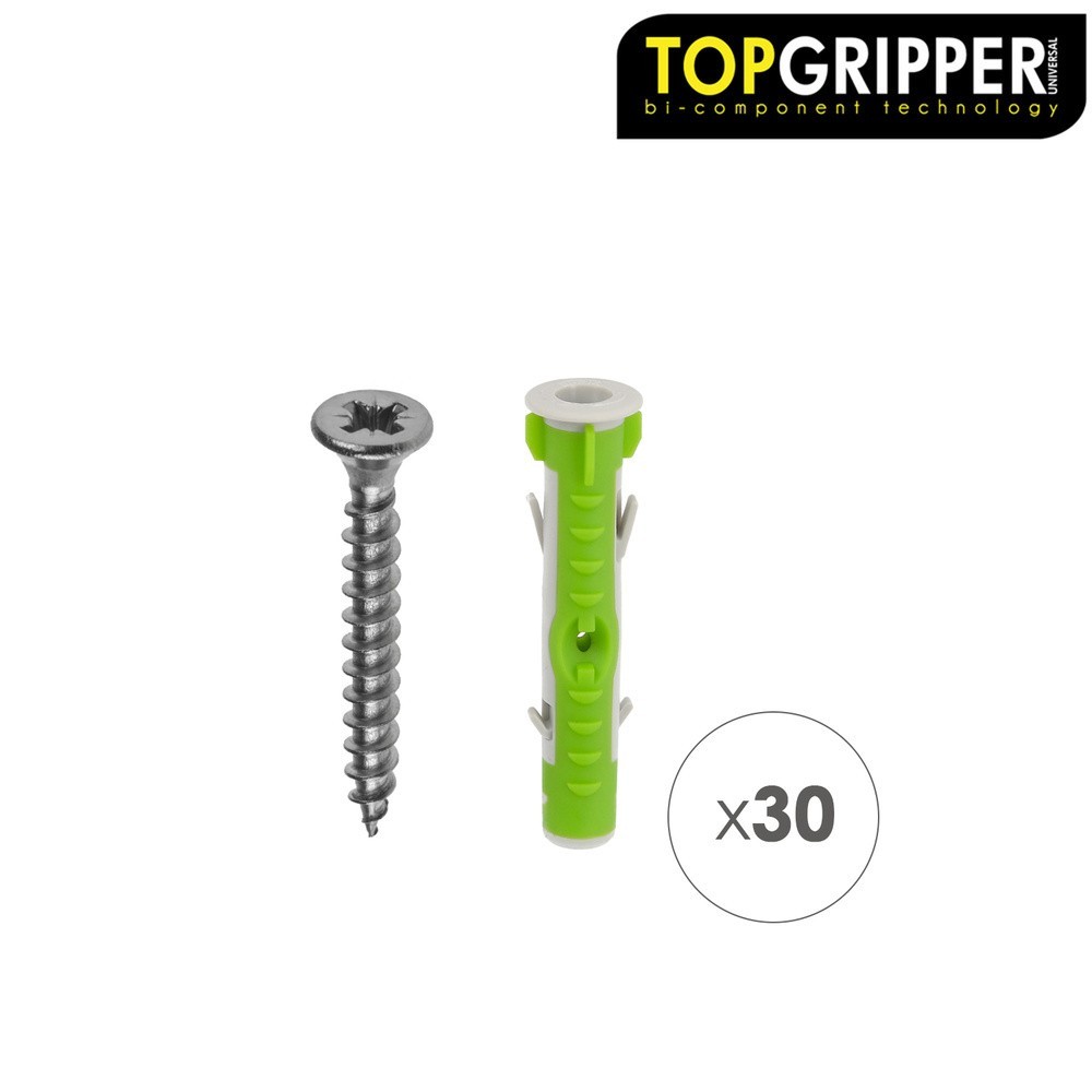 Blister Tacos Topgripper Bimaterial Con Tornillos Ø 6 mm, 30 Piezas Taco Anclaje Universal, Taco Hormigon, Taco Pladur al por Ma