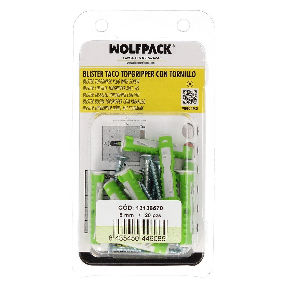 Blister Tacos Topgripper Bimaterial Con Tornillos Ø 8 mm, 20 Piezas Taco Anclaje Universal, Taco Hormigon, Taco Pladur al por Ma