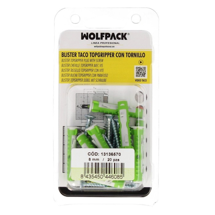 Blister Tacos Topgripper Bimaterial Con Tornillos Ø 8 mm, 20 Piezas Taco Anclaje Universal, Taco Hormigon, Taco Pladur al por Ma