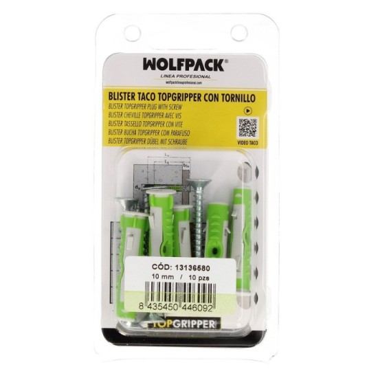 Blister Tacos Topgripper Bimaterial Con Tornillos Ø 10 mm, 10 Piezas Taco Anclaje Universal, Taco Hormigon, Taco Pladur al por M
