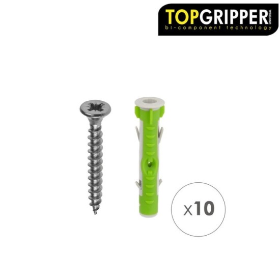 Blister Tacos Topgripper Bimaterial Con Tornillos Ø 10 mm, 10 Piezas Taco Anclaje Universal, Taco Hormigon, Taco Pladur al por M