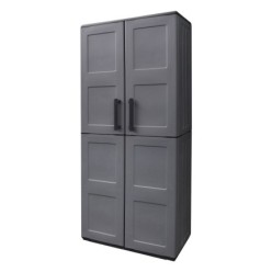 Armario Resina Alto 68x37x163 cm, Con Portaescobas, Color Gris Oscuro