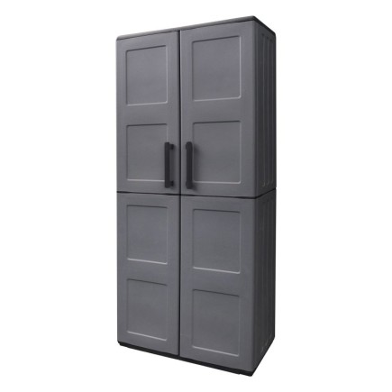 Armario Resina Alto 68x37x163 cm, Con Portaescobas, Color Gris Oscuro