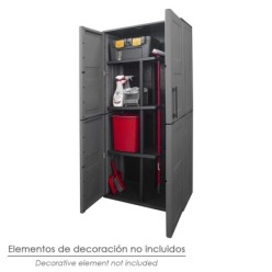 Armario Resina Alto 68x37x163 cm, Con Portaescobas, Color Gris Oscuro