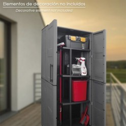 Armario Resina Alto 68x37x163 cm, Con Portaescobas, Color Gris Oscuro