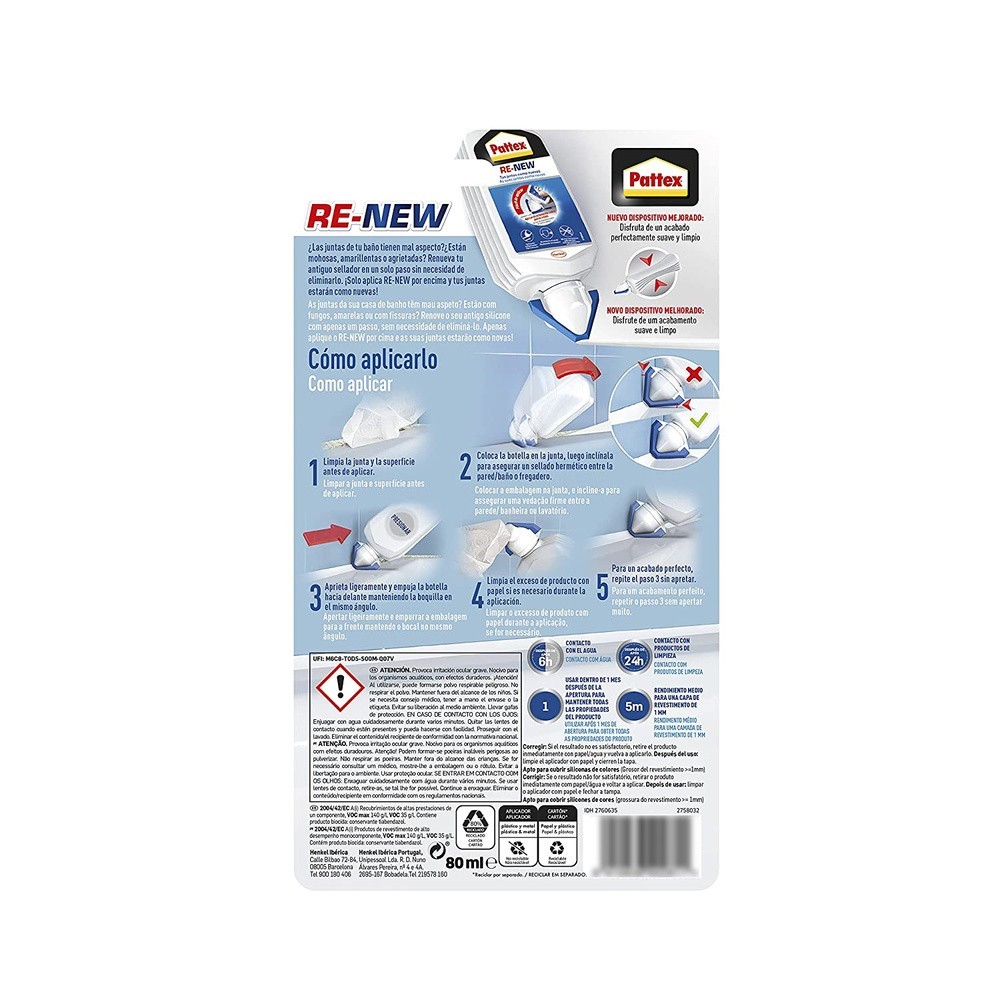 Nural Pattex Re New Juntas Baño (Bote 80 ml,) al por Mayor | Almacén de Ferretería